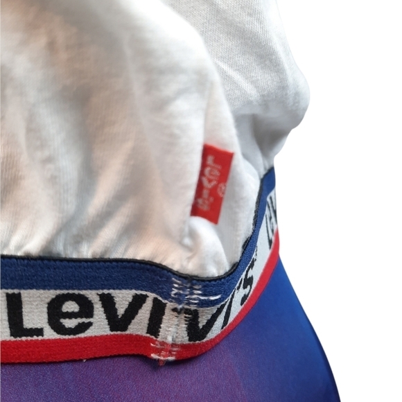 Levi's Crop Top Puff Sleeve with Red, White, & Blue Tee Shirt Size Medium Women - Picture 4 of 9